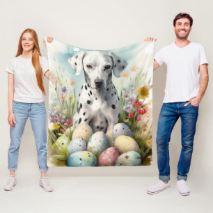 Dalmatian with Easter Eggs Fleece Blanket