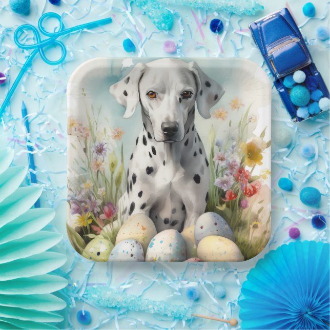 Dalmatian with Easter Eggs Paper Plate (Party)