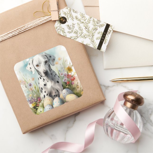 Dalmatian with Easter Eggs Square Sticker (Gifting)
