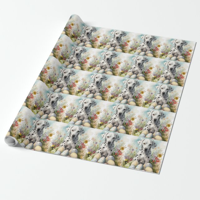 Dalmatian with Easter Eggs Wrapping Paper (Unrolled)