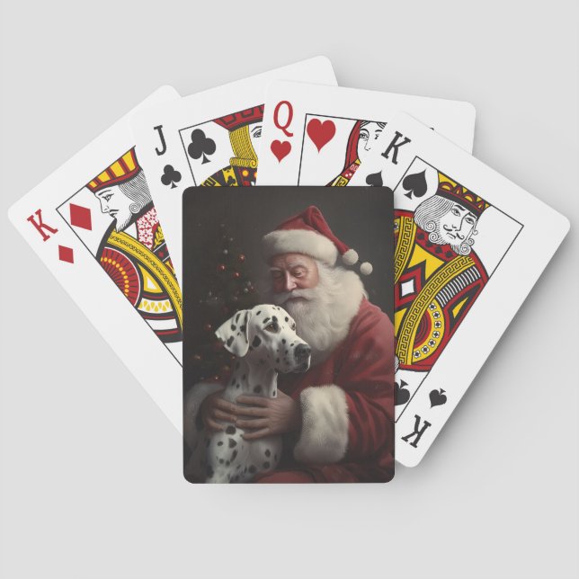 Dalmatian With Santa Claus Festive Christmas Playing Cards (Back)