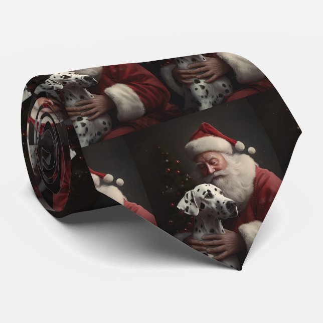 Dalmatian With Santa Claus Festive Christmas Tie (Rolled)