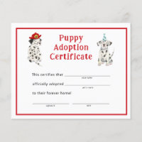 Dalmatians Boy Party Puppy Adoption Certificate