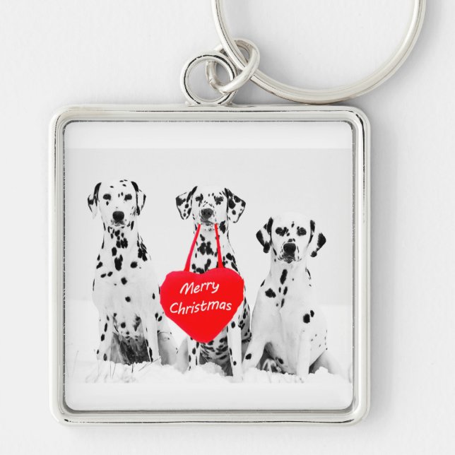 Dalmatians Wishing Merry Christmas keychain (Front)