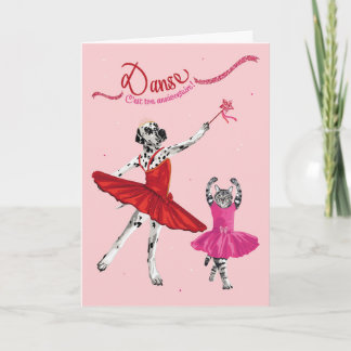 Dalmatien et chat en tutu dansant anniversaire card