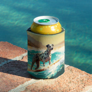 Dalmation Beach Surfing Painting  Can Cooler