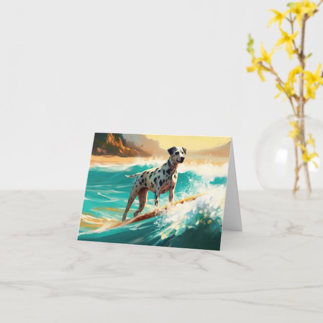 Dalmation Beach Surfing Painting  Card (Yellow Flower)
