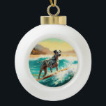 Dalmation Beach Surfing Painting  Ceramic Ball Christmas Ornament<br><div class="desc">Immerse yourself in the playful world of canine adventure with this captivating painting. A spirited dog takes to the waves, skilfully riding the surf on a sun-kissed beach. The vibrant artwork beautifully captures the essence of beachside excitement as the dog fearlessly rides the waves, embodying the spirit of fun and...</div>