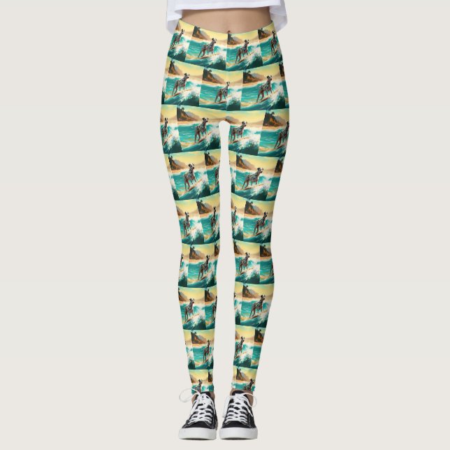 Dalmation Beach Surfing Painting  Leggings (Front)