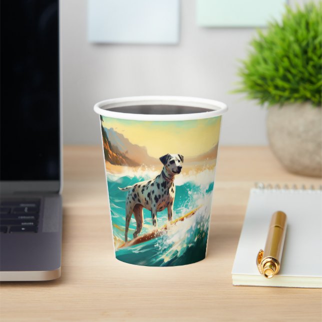 Dalmation Beach Surfing Painting  Paper Cups (Insitu)