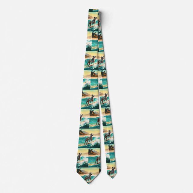Dalmation Beach Surfing Painting  Tie (Front)