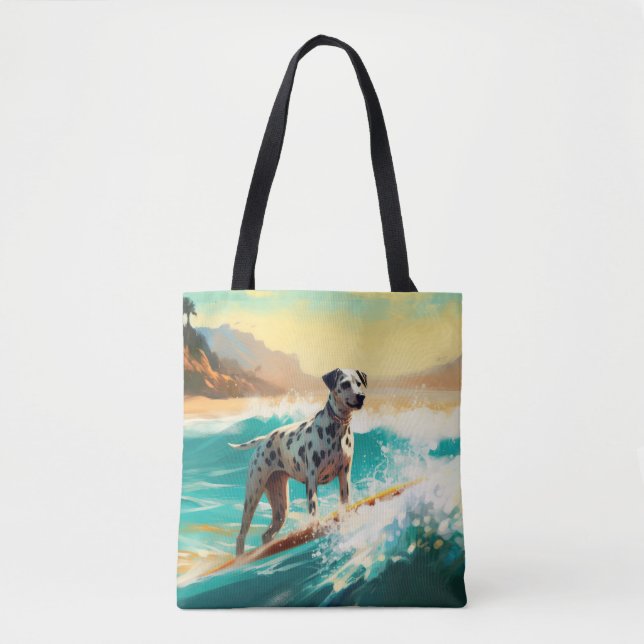 Dalmation Beach Surfing Painting  Tote Bag (Front)