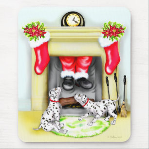 Dalmation Christmas Santa Drops In Mouse Pad