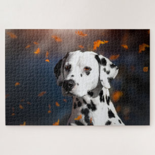 Dalmation Dog Animal Portrait Fall Leaves Jigsaw Puzzle