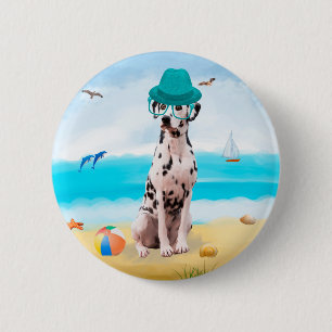 Dalmation Dog on Beach 6 Cm Round Badge