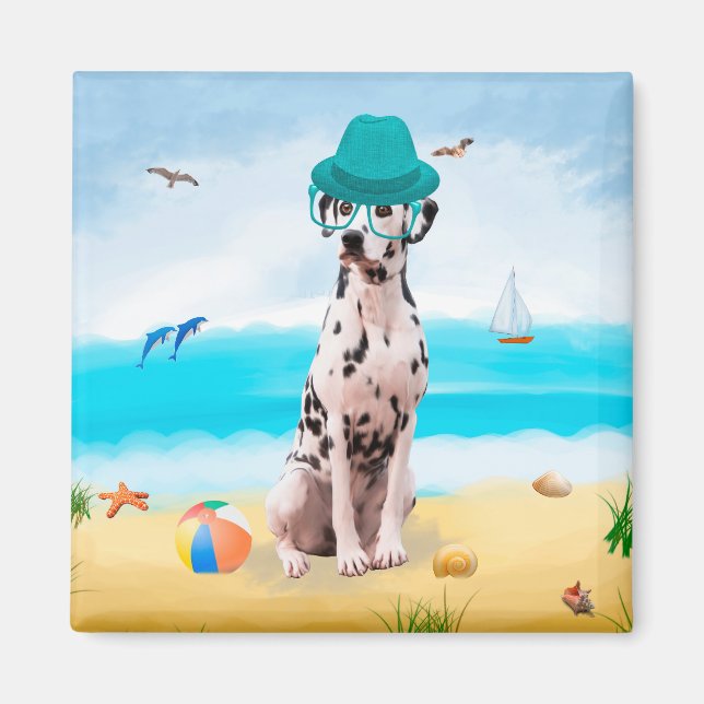 Dalmation Dog on Beach Magnet (Front)