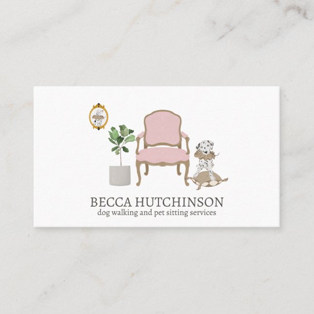 Dalmation Dog Sitting Pet Sitter Watercolor Business Card (Front)