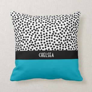 Dalmation Dots with Monogram Colorblock Aqua Cushion