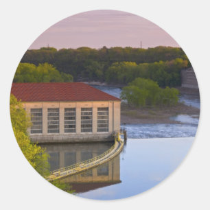 Dam and Powerhouse on Mississippi River Classic Round Sticker