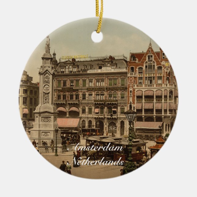 Dam Square, Amsterdam, Netherlands Ceramic Tree Decoration (Front)
