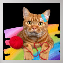 Damaged Cat on rainbow background