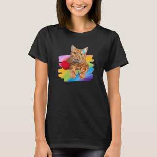 Damaged Cat on rainbow background T-Shirt