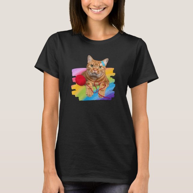 Damaged Cat on rainbow background T-Shirt (Front)