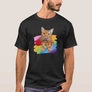 Damaged Cat on rainbow background T-Shirt