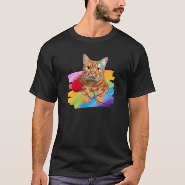 Damaged Cat on rainbow background T-Shirt (Front)