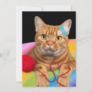 Damaged Cat on rainbow background Thank You Card