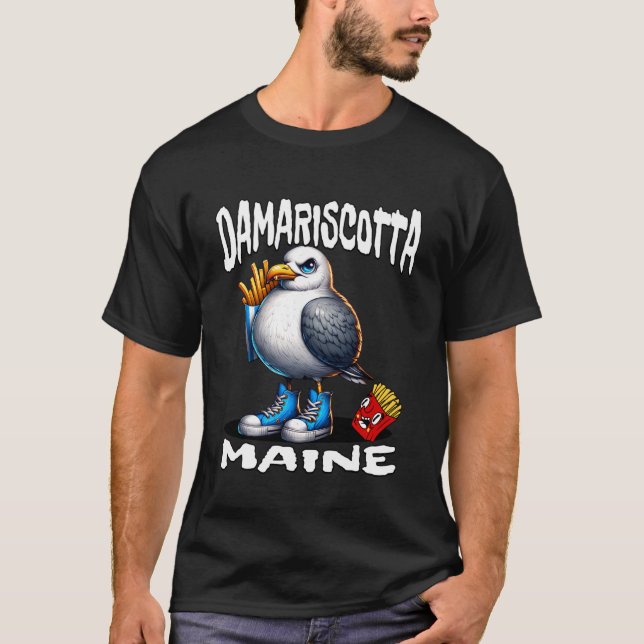 Damariscotta Maine Funny Seagull French Fries Souv T-Shirt (Front)
