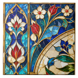 Damascus Floral & Ottoman Tulip Stained Glass Tile
