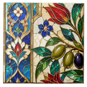 Damascus & Ottoman Olive Branch Stained Glass Tile