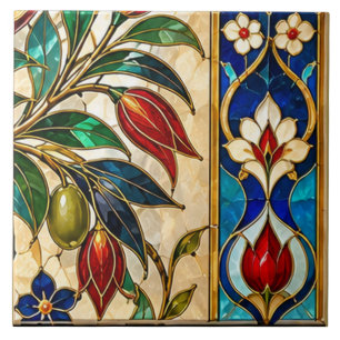Damascus & Ottoman Olive Tulip Stained Glass Tile