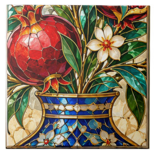 Damascus & Ottoman Pomegranate Vase Stained Glass Tile
