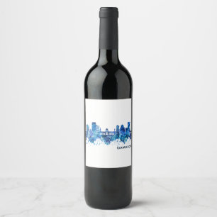 Damascus Syria Skyline Blue Wine Label