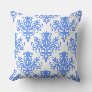Damask 02 Pattern - Baby Blue on White Cushion