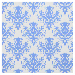 Damask 02 Pattern - Baby Blue on White Fabric