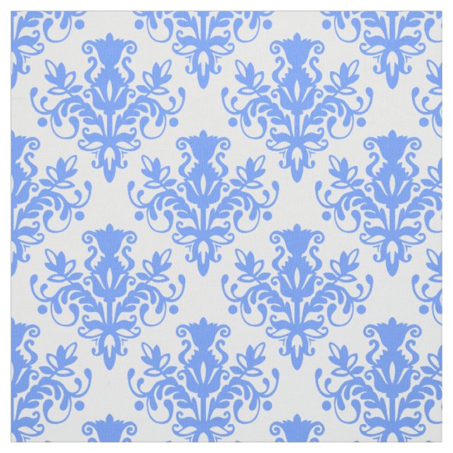 Damask 02 Pattern - Baby Blue on White Fabric (Swatch)