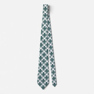 Damask 02 Pattern - Dark Moss Green on White Tie