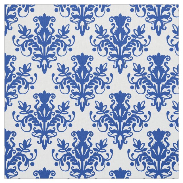 Damask 02 Pattern - Navy Blue on White Fabric (Swatch)