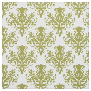Damask 02 Pattern - Olive on White Fabric