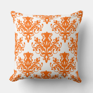 Damask 02 Pattern - Orange on White Cushion