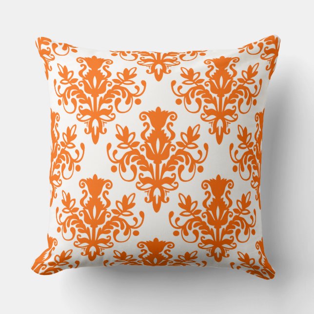 Damask 02 Pattern - Orange on White Cushion (Front)