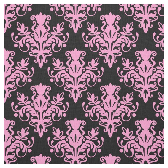 Damask 02 Pattern - Pink on Black Fabric (Swatch)