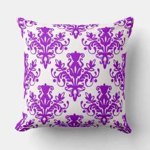 Damask 02 Pattern - Purple on White Cushion