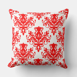 Damask 02 Pattern - Red on White Cushion