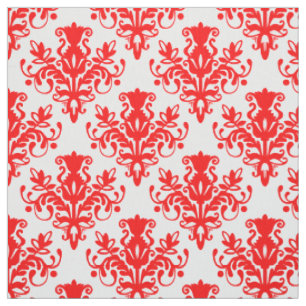 Damask 02 Pattern - Red on White Fabric