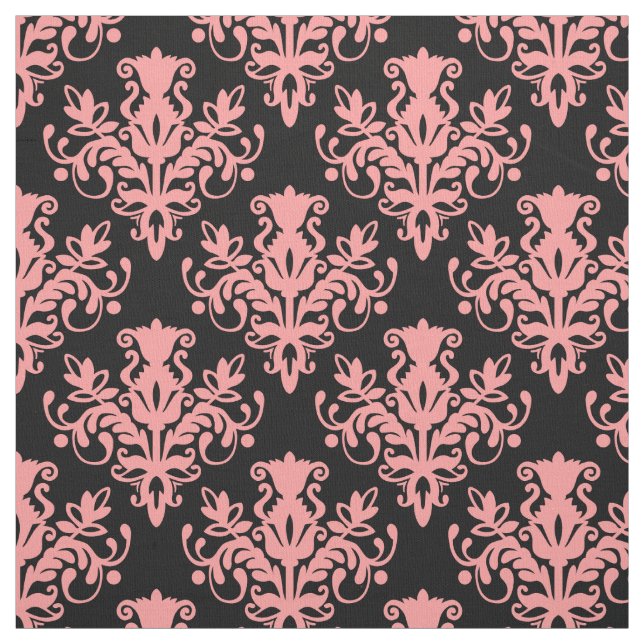 Damask 02 Pattern - Soft Pink on Black Fabric (Swatch)