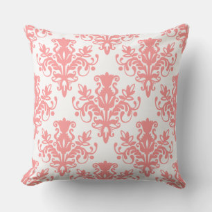 Damask 02 Pattern - Soft Pink on White Cushion